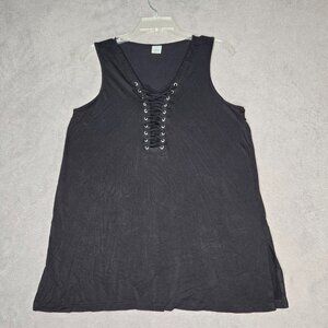 Rayon Black Tank Top Women's Large Soft Tunic Tank Lace Up Stretchy Biker Goth